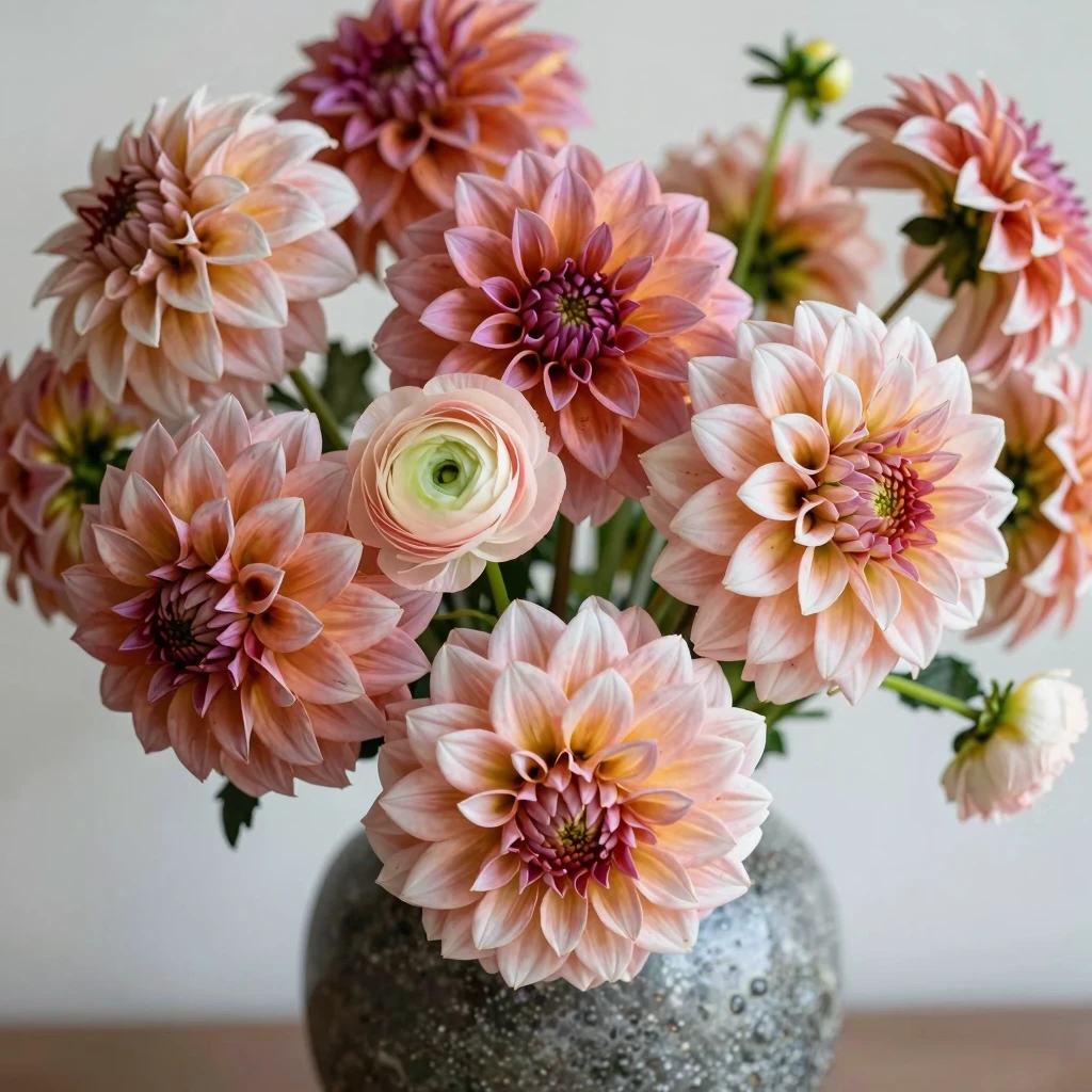 Basalt Bloom bouquet dahlias and ranunculus by Vortalexeth